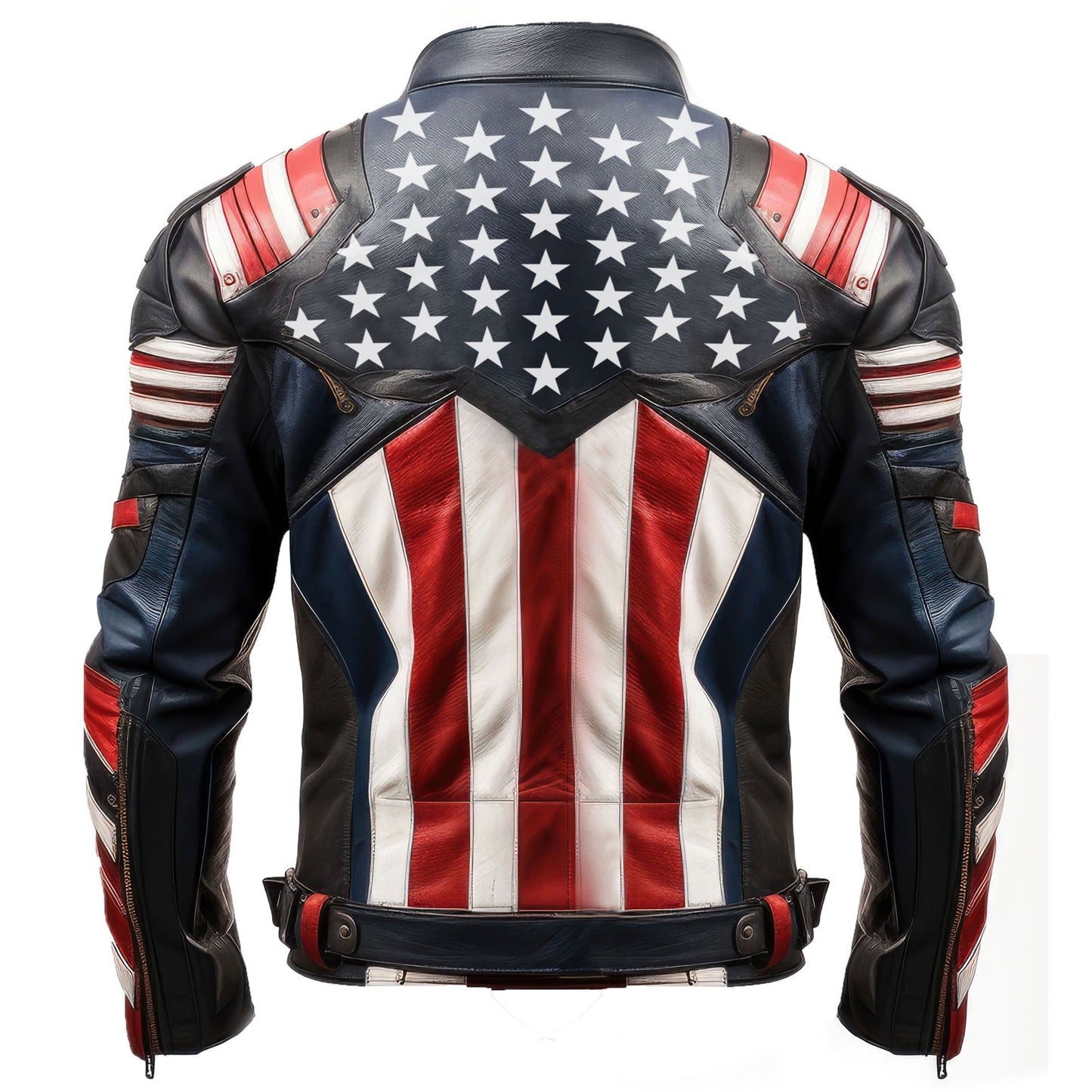 Mens Leather Jacket Inspired by American Flag USA Casual Motorcycle Zipper Coat With USA Flag Stitched Genuine Leather Jackets
