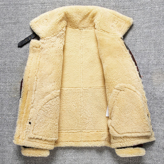 Men's Sheepskin Pilot Jacket Man Military Bombers B3 Woolen Genuine Leather Jackets for Men